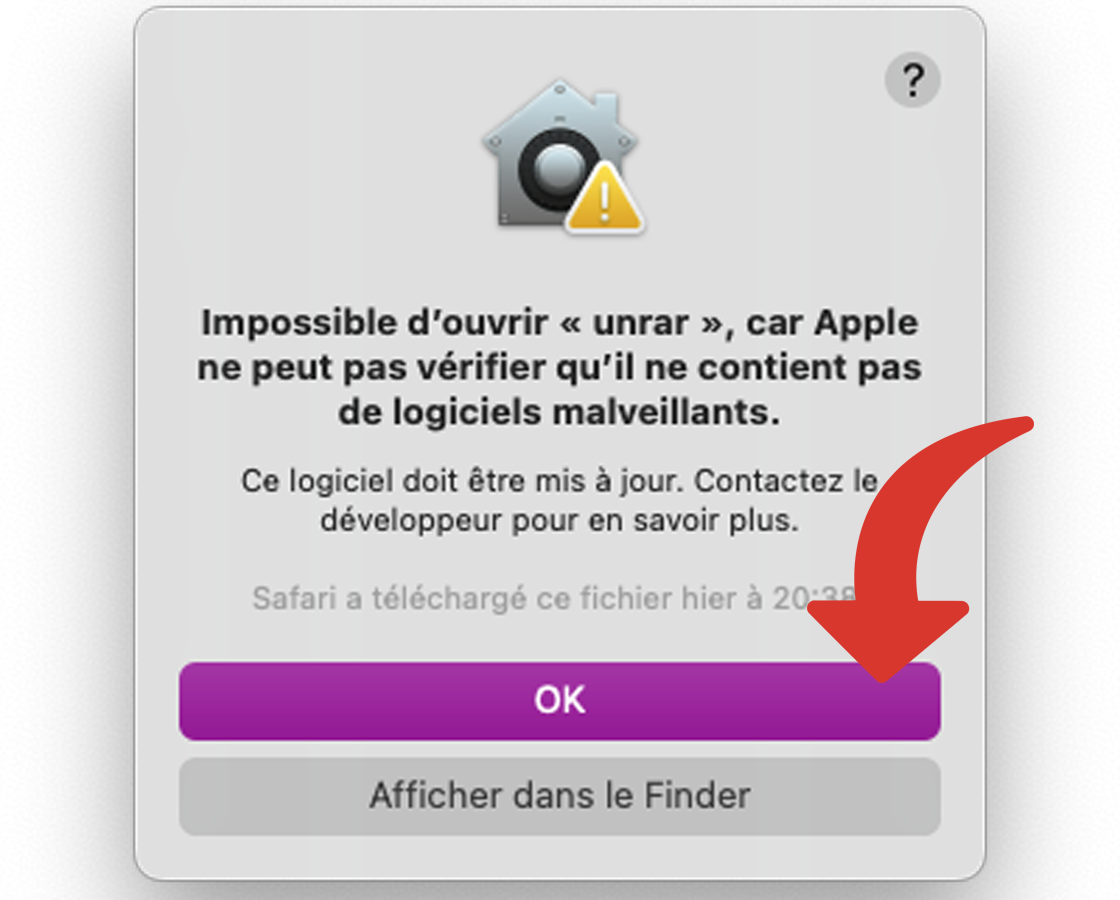 Alerte pour autoriser unrar