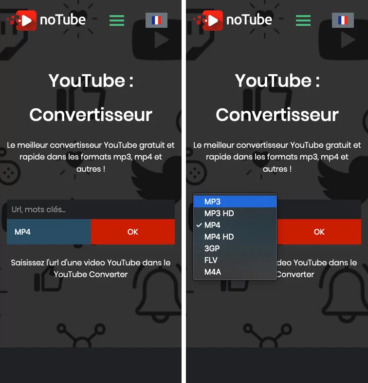 notube interface mobile