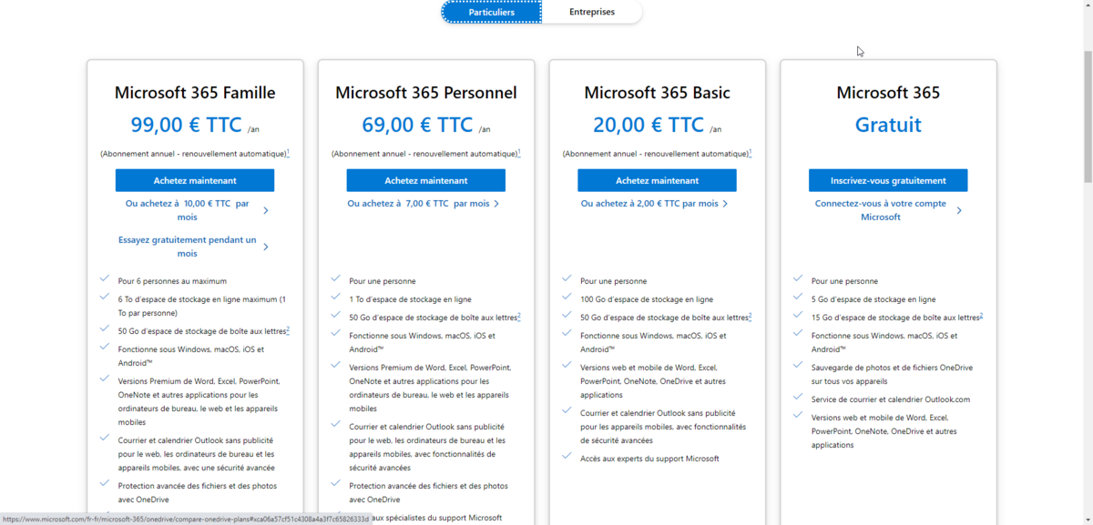Microsoft 365 - Formules d'abonnement particuliers