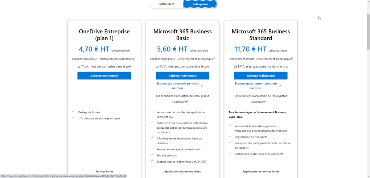 Microsoft 365 - Formules d'abonnement professionnels
