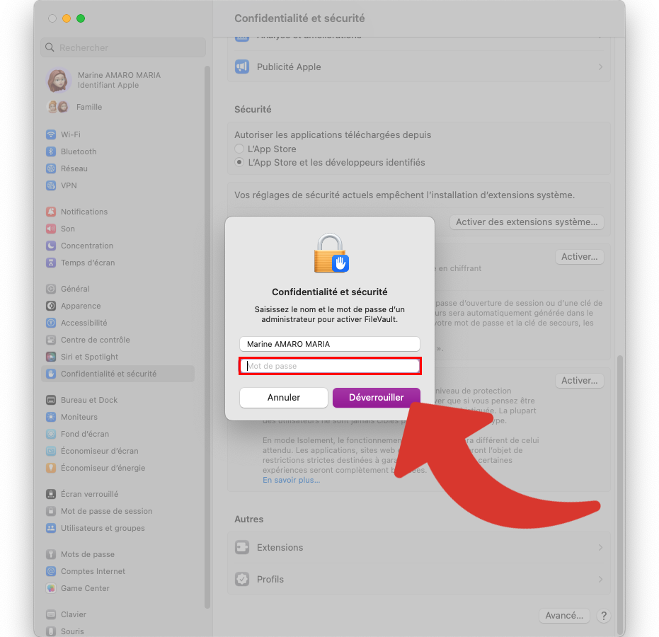 Activer FileVault macOS