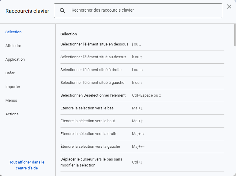 Google Drive - Raccourcis clavier