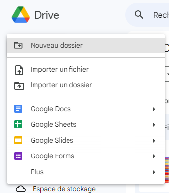 Google Drive - Création d'un nouveau fichier