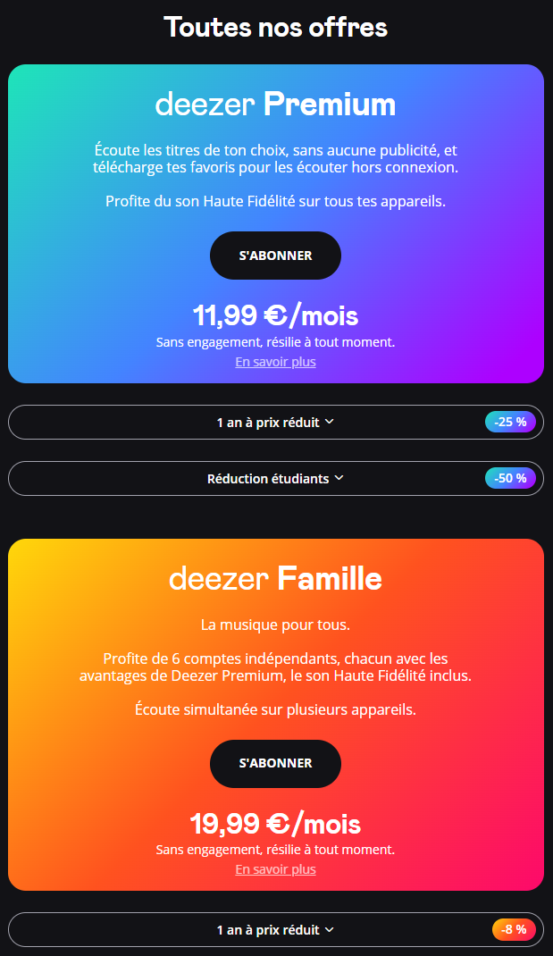 Deezer - Les prix