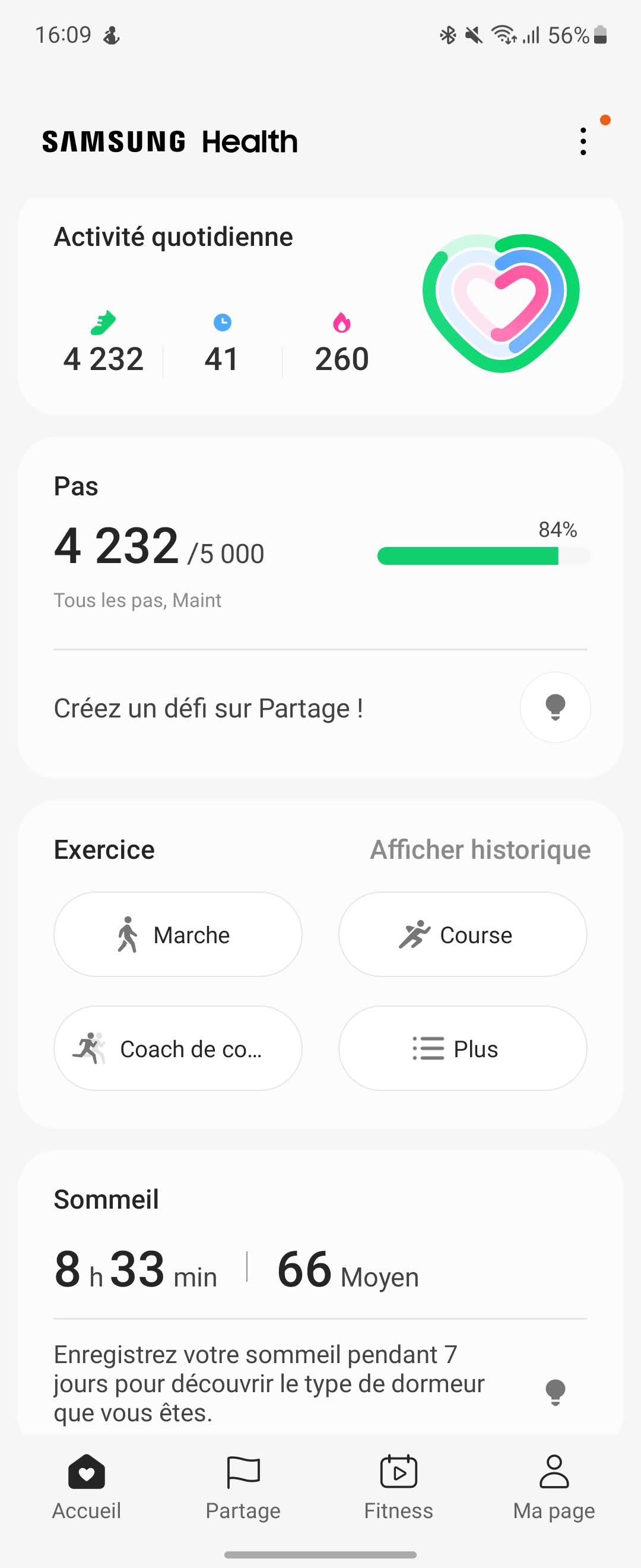 Samsung Health - Menu principal © Johan Gautreau