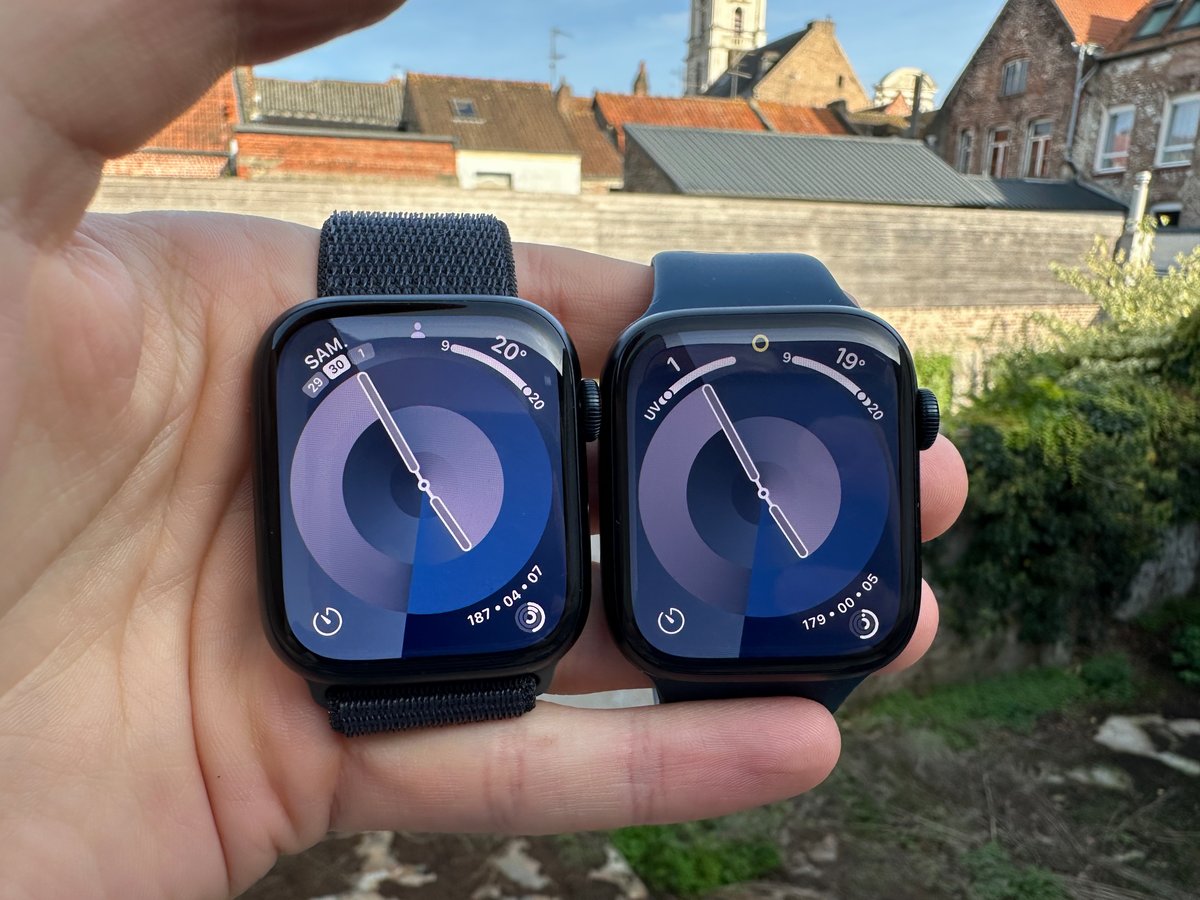 L&#039;amélioration est subtile, mais visible (à droite, une Apple Watch Series 8) © Mathieu Grumiaux pour Clubic