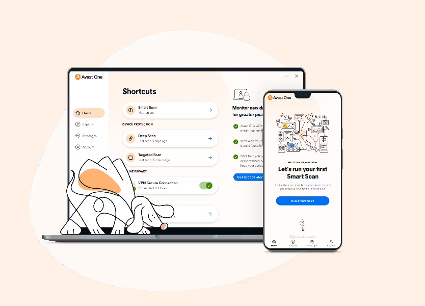 Retrouvez Avast One sur vos ordinateurs, smartphones et tablettes.