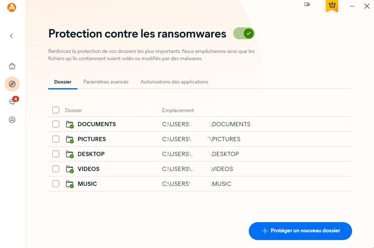 Module anti-ransomware de Avast One