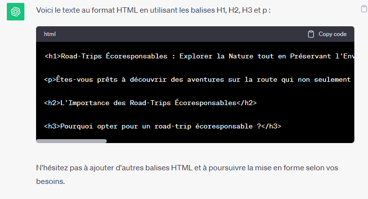 Prompt ChatGPT pour mettre un texte au format HTML © Clubic