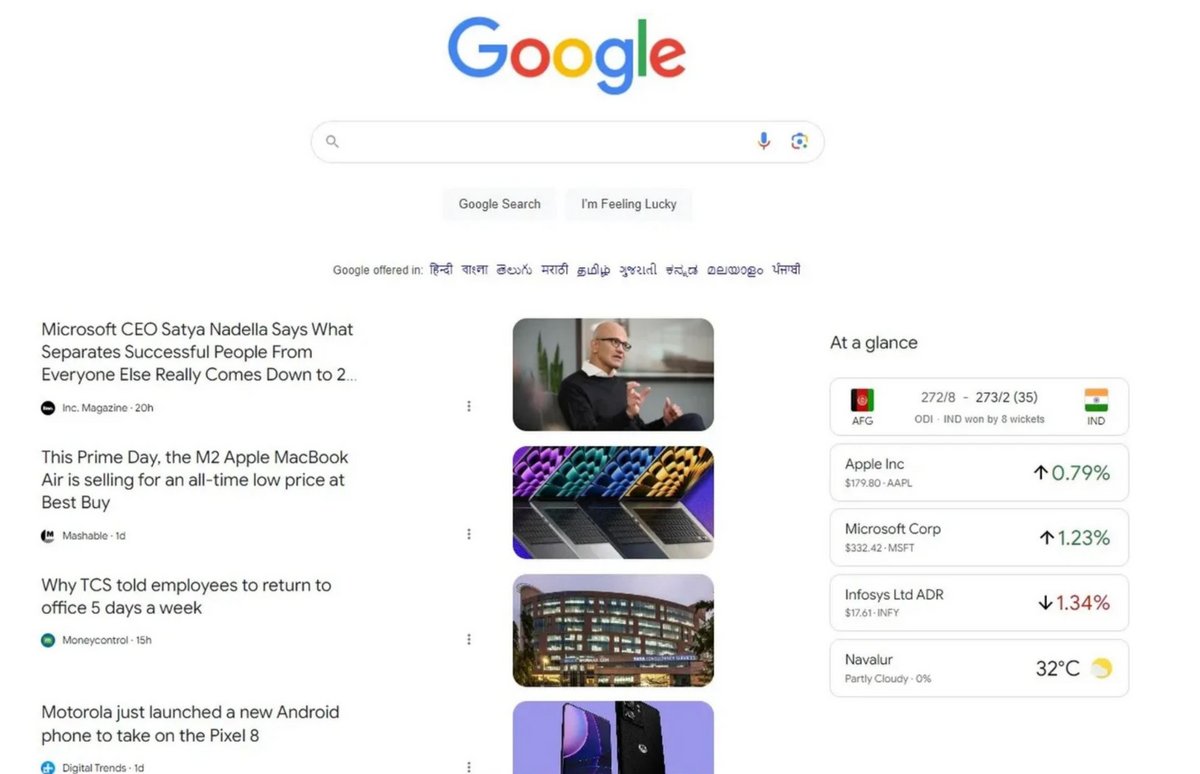 Avec Discover et divers widgets, la page d'accueil de Google prendrait un petit côté... Bing © MSPowerUser