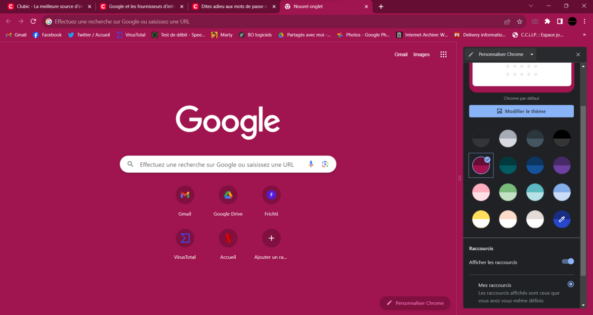 Google Chrome -  Les options de personnalisation