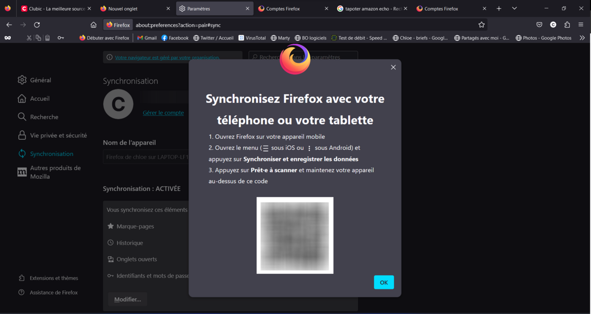 Mozilla Firefox - L&#039;activation de la synchronisation sur PC