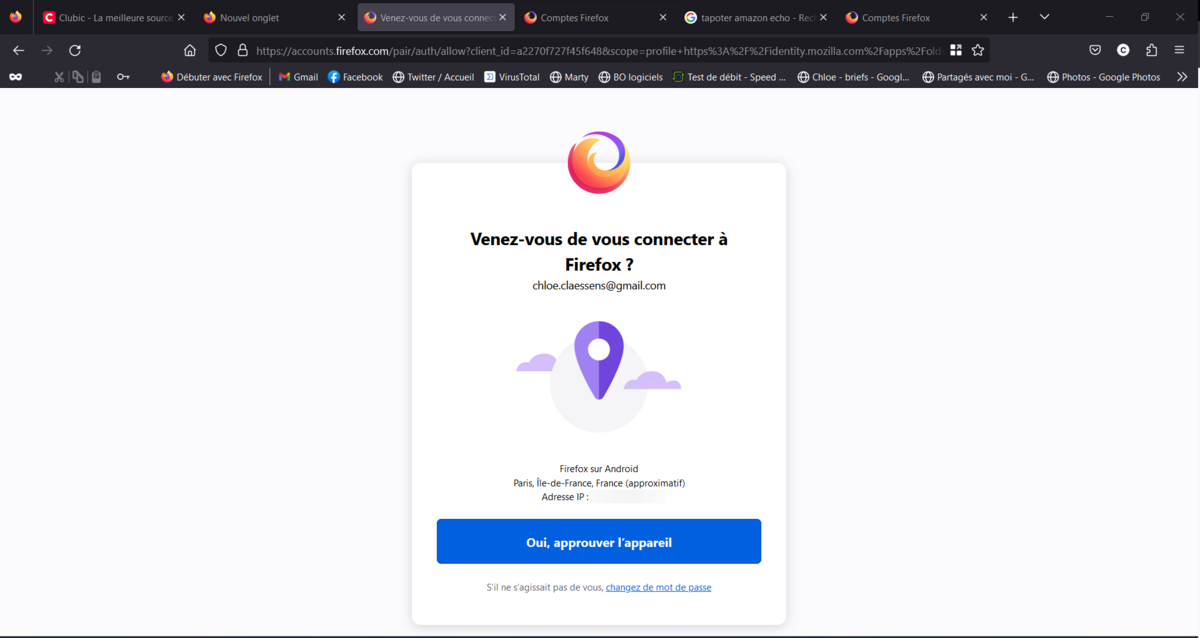 Mozilla Firefox - Confirmation de la synchronisation su PC