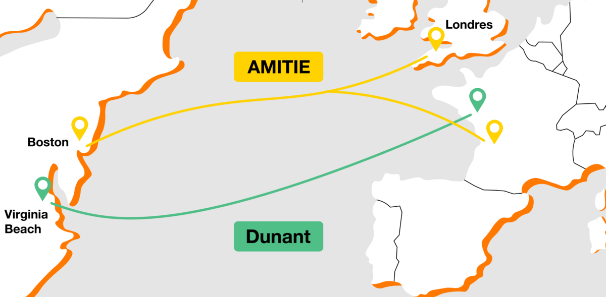 Les routes des câbles Dunant et AMITIE © Orange