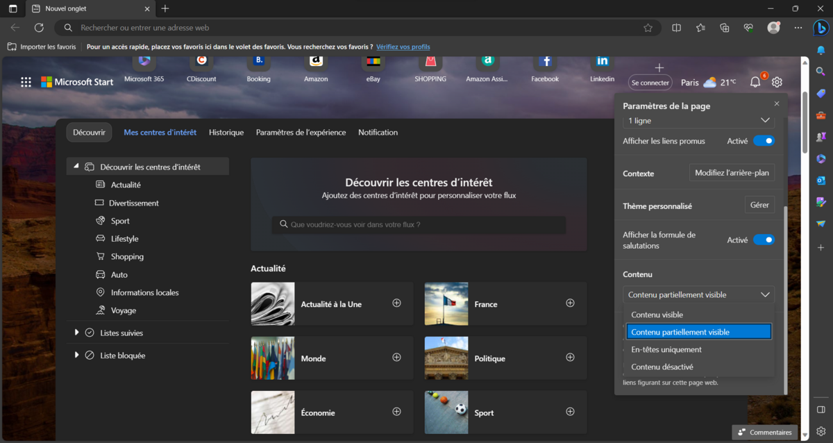 microsoft edge personnalisation accueil © clubic.com