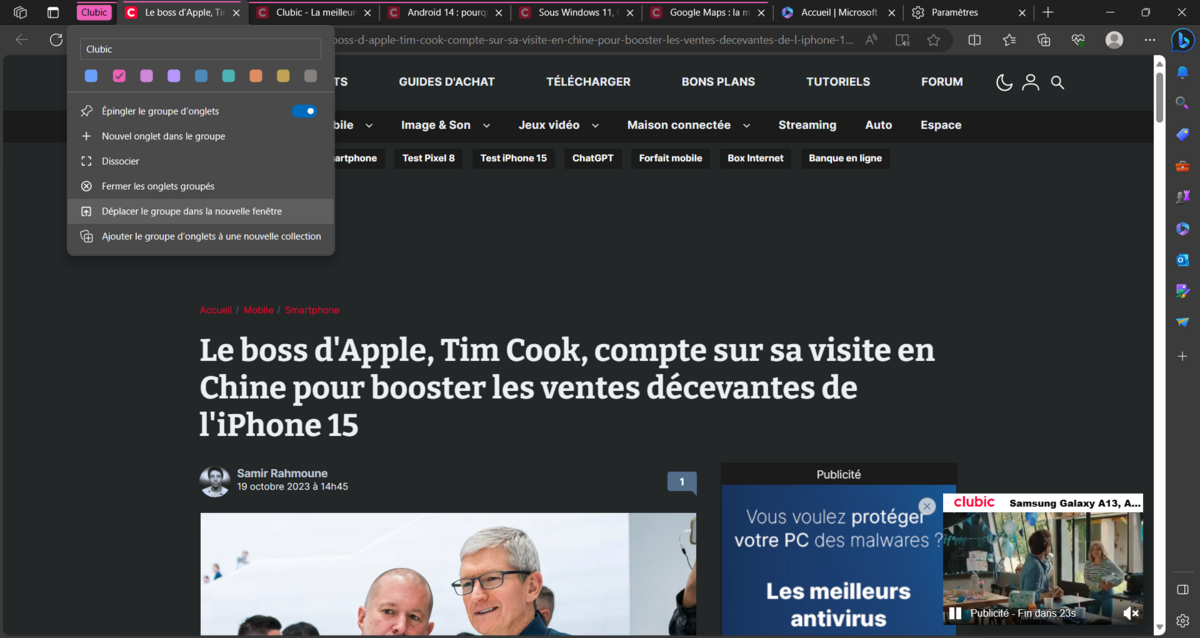 microsoft edge modifier groupe d'onglets © clubic.com