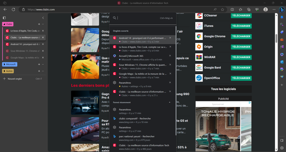 microsoft edge recherche onglets © clubic.com