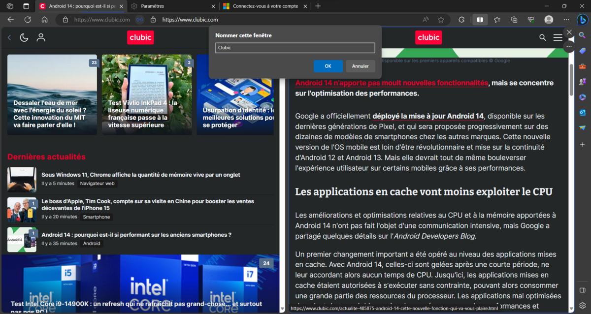microsoft edge gestion fenetres © clubic.com