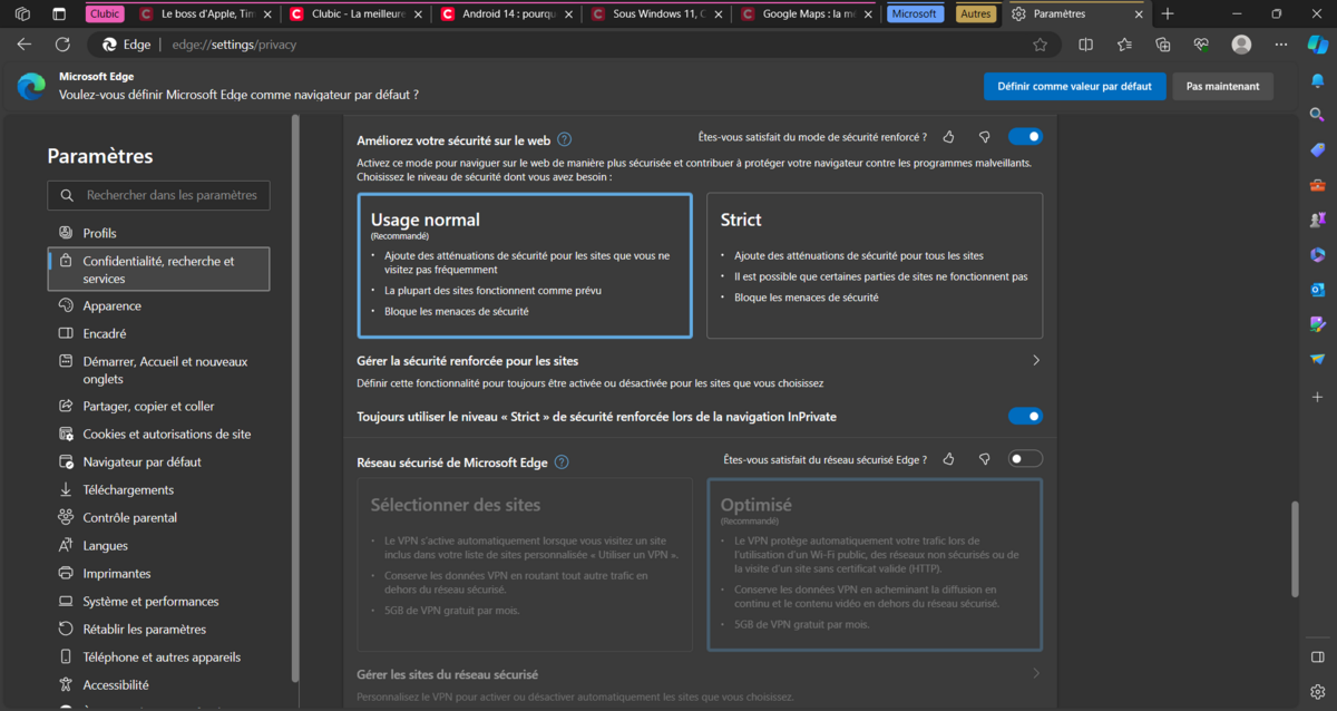 microsoft edge parametres securité © clubic.com