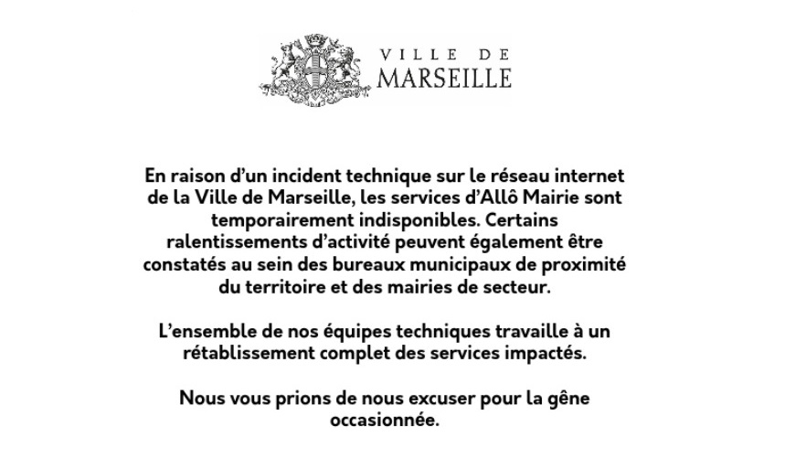 Le court communiqué de la municipalité, publié jeudi soir © Mairie de Marseille