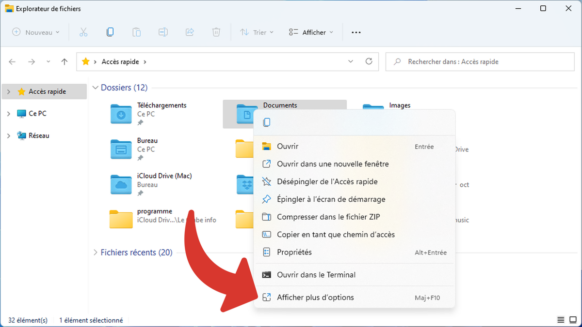 Cliquez sur "Afficher plus d'options", tout en bas du menu © Clubic
