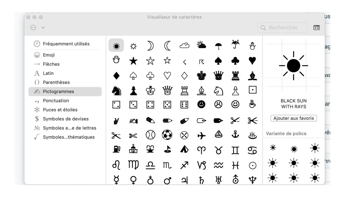 Tableau de tous les caractères spéciaux sur macOS
