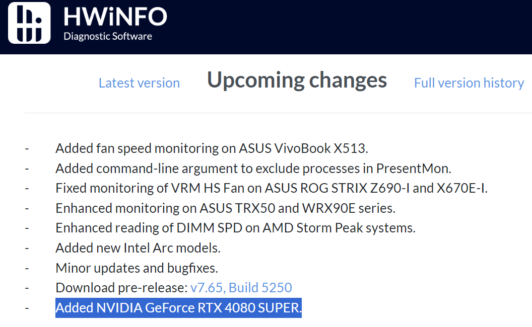 HWiNFO mentionne déjà la GeForce RTX 4080 SUPER © Nerces pour Clubic