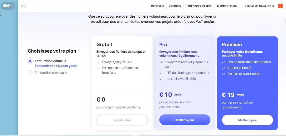 offres payantes WeTransfer