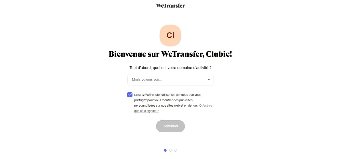 WeTransfer inscription