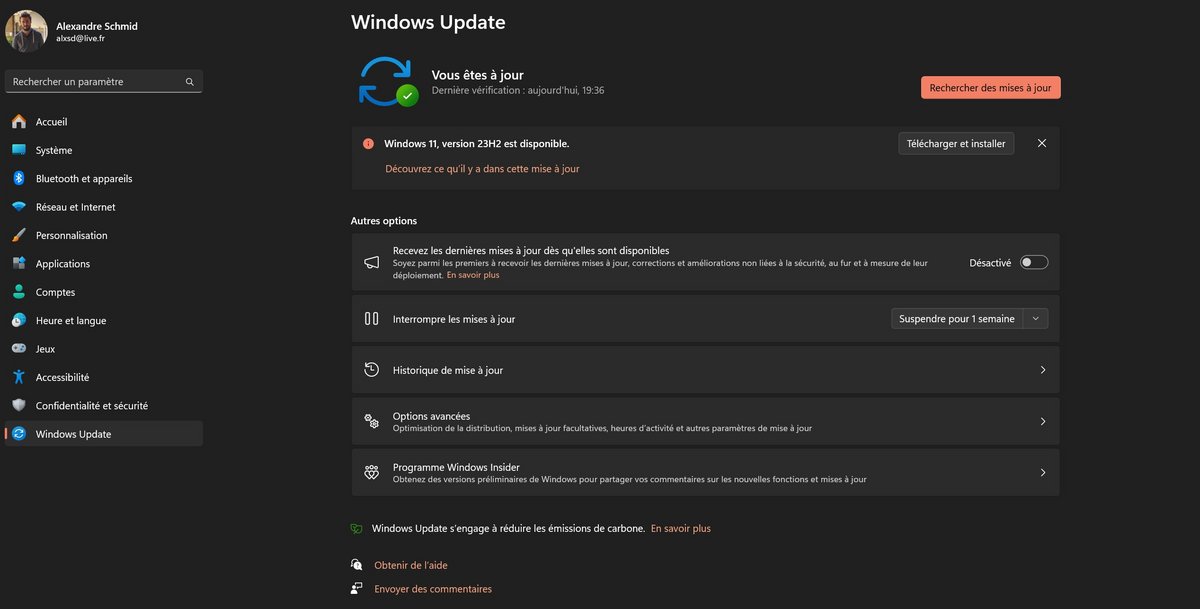 Windows Update pour installer Windows 11 23H2 © Alexandre Schmid pour Clubic