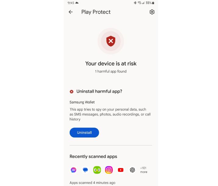 Samsung Wallet fait partie des applications jugées (à tort) dangereuses par Play Protect © Forum Google