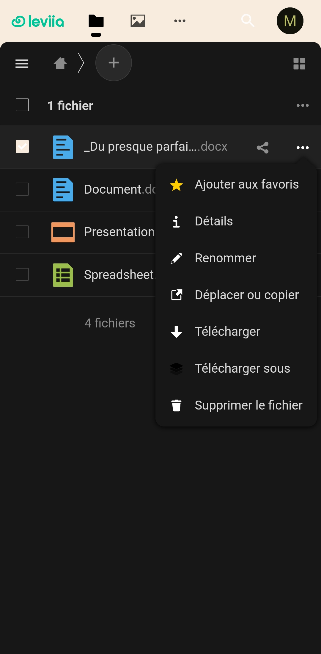 Leviia - Partage interface Android -  @ Clubic