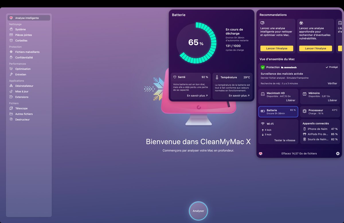 Le nouveau menu de CleanMyMac offre des informations précieuses sur votre batterie © Clubic