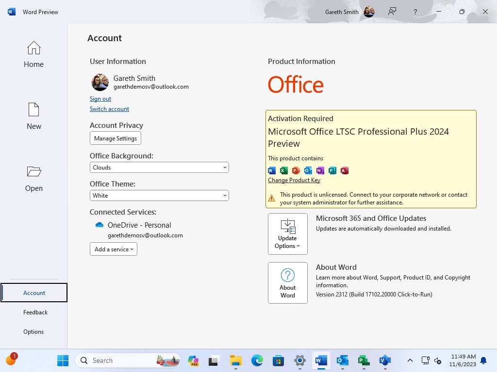 La version Preview de Microsoft Office 2024 © Gareth Smith via Ghacks