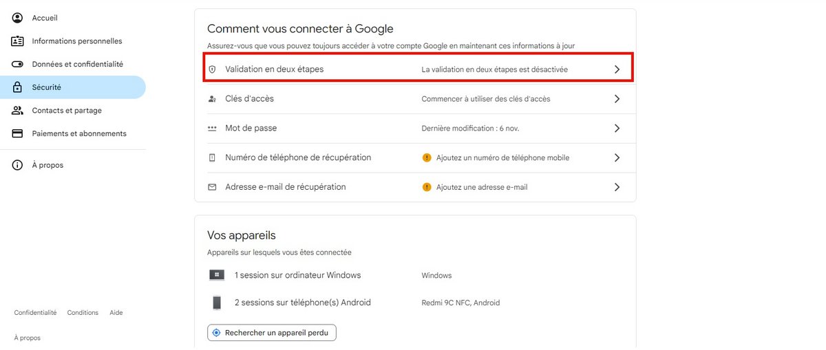 Google Drive - Paramétrage de la double authentification