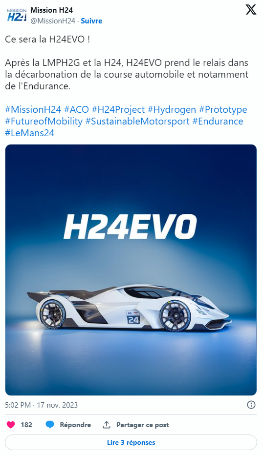 Le prototype est le porte-étendard du potentiel de l'hydrogène dans la course automobile © MissionH24 sur X.com