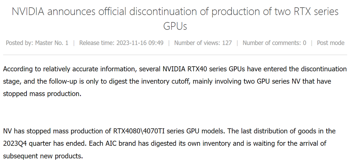 NVIDIA aurait interrompu la production des RTX 4070 Ti et RTX 4080 © VideoCardz
