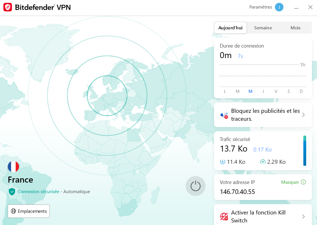 Bitdefender Total Security - Interface de Bitdefender VPN