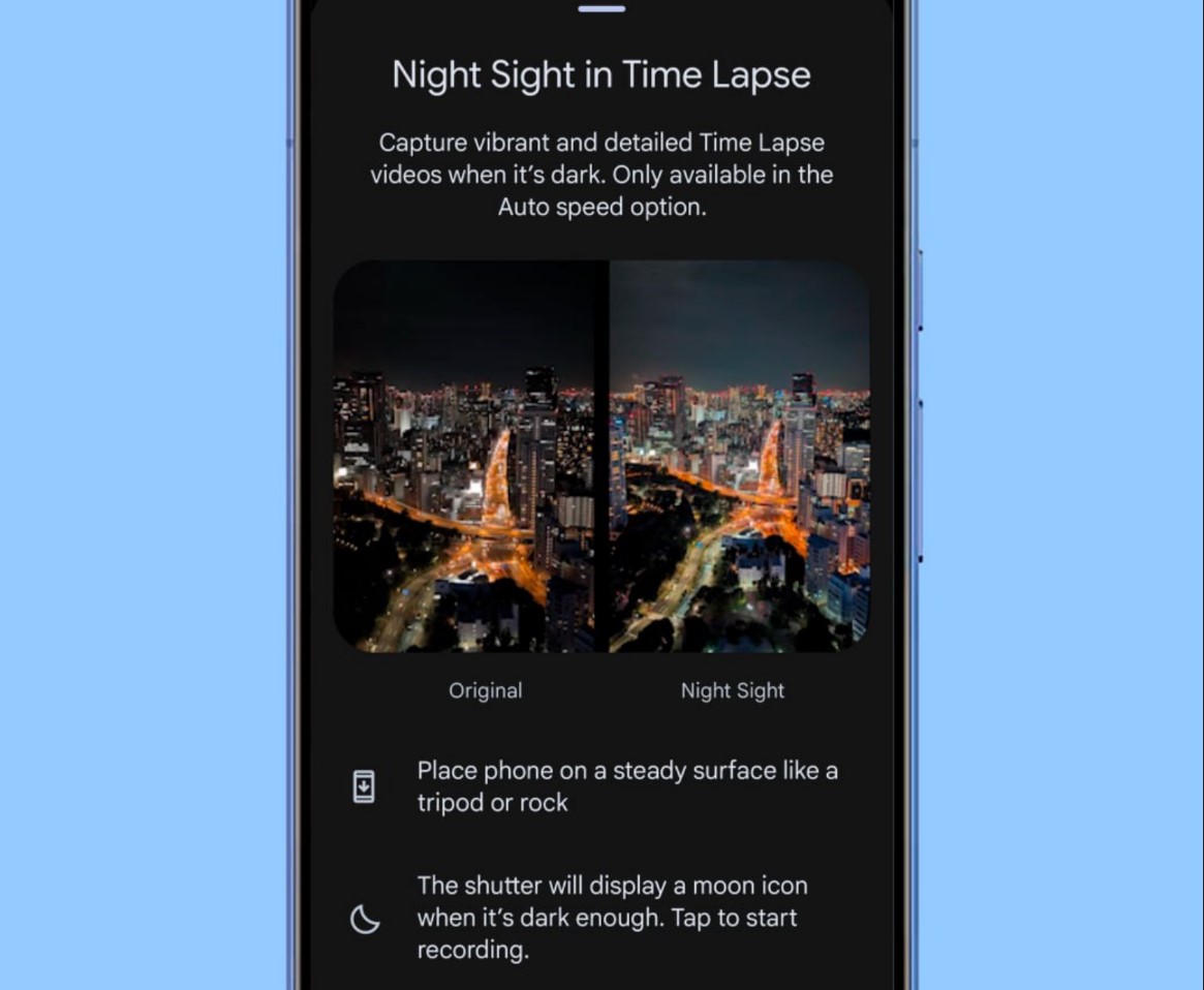 Timelapse en vision de nuit sur Pixel Camera © Google News (Telegram)
