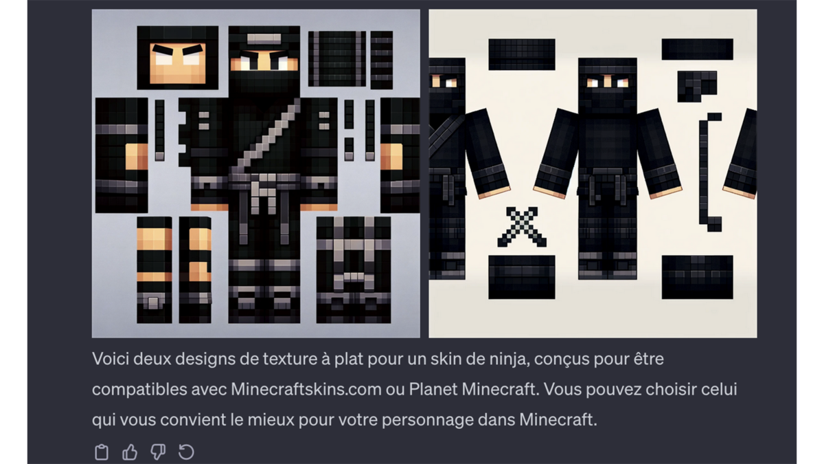 Skins Minecraft générés avec DALL·E 3 © Pascale Duc pour Clubic
