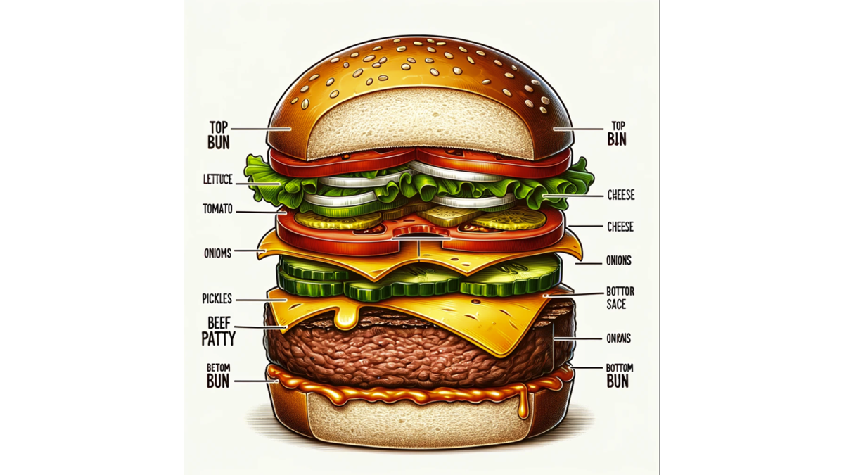 Schéma en coupe d’un cheeseburger, généré avec DALL·E 3 © Pascale Duc pour Clubic