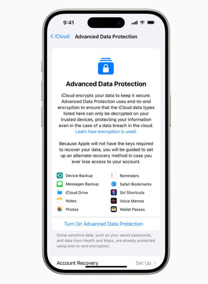 La Protection Avancée des Données permet de bénéficier d&#039;un chiffrement de bout en bout © Apple