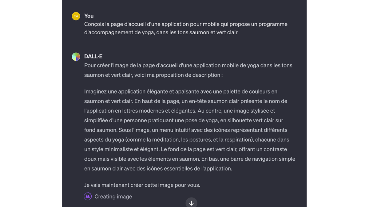 Descriptif génération d’une interface mobile avec DALL·E 3 © Pascale Duc pour Clubic