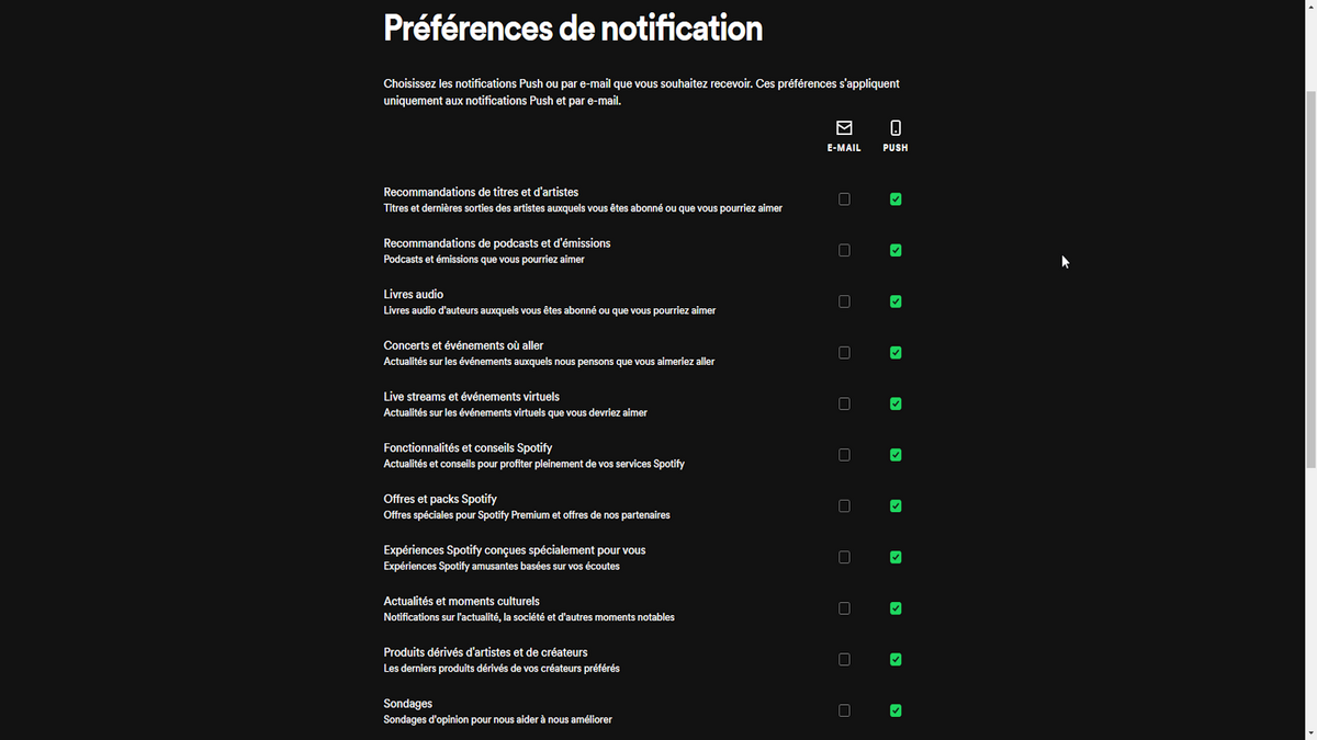 @Benoit Baylé Clubic - Préférences de notification Spotify