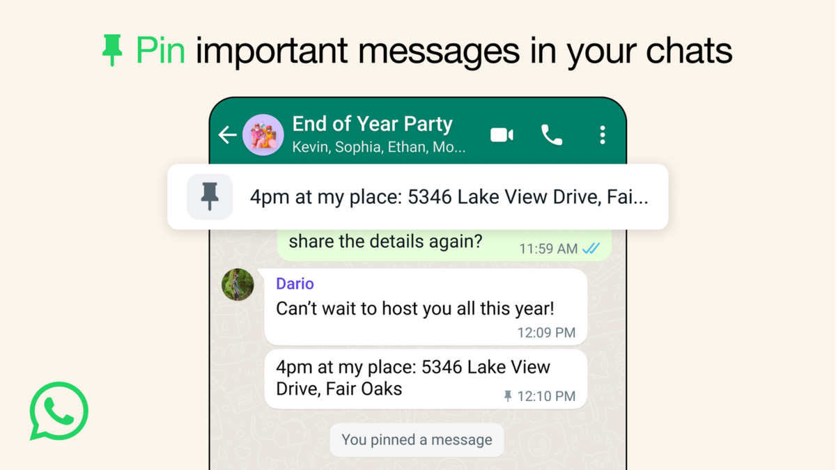 Vous pouvez désormais épingler plusieurs messages sur WhatsApp © WhatsApp