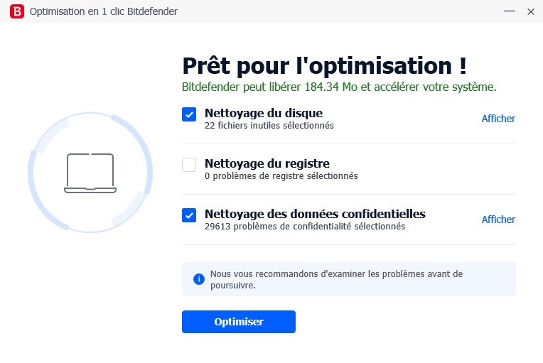 Bitdefender Total Security - Optimisation en 1 clic