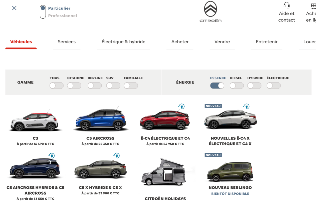 © Capture écran du site Citroën
