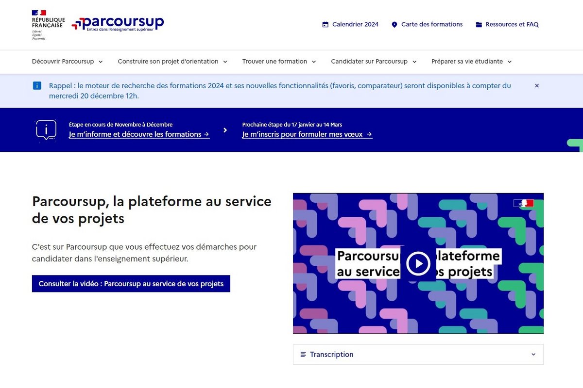 La nouvelle page d'accueil de Parcoursup.gouv.fr © Capture d'écran Clubic