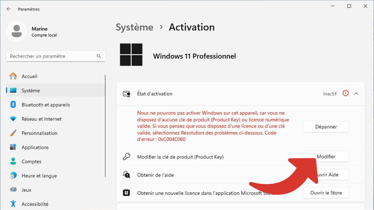 Modifier la clé de produit, la clé de la licence Windows © Clubic