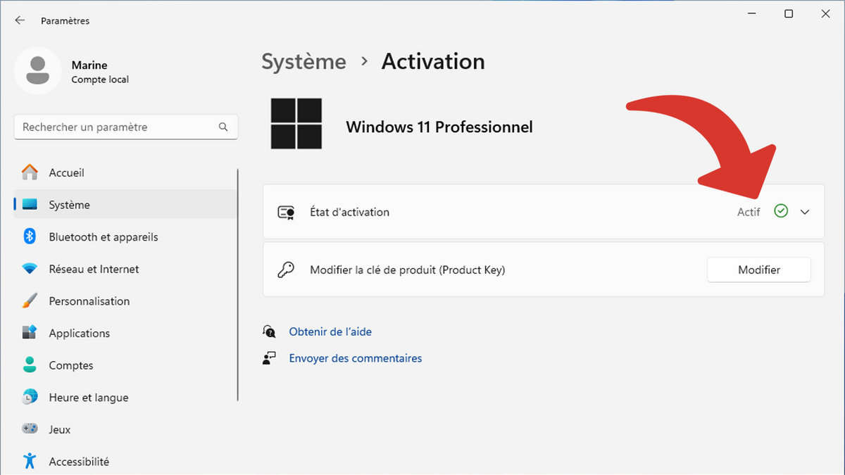 Windows 11 est bien activé © Clubic